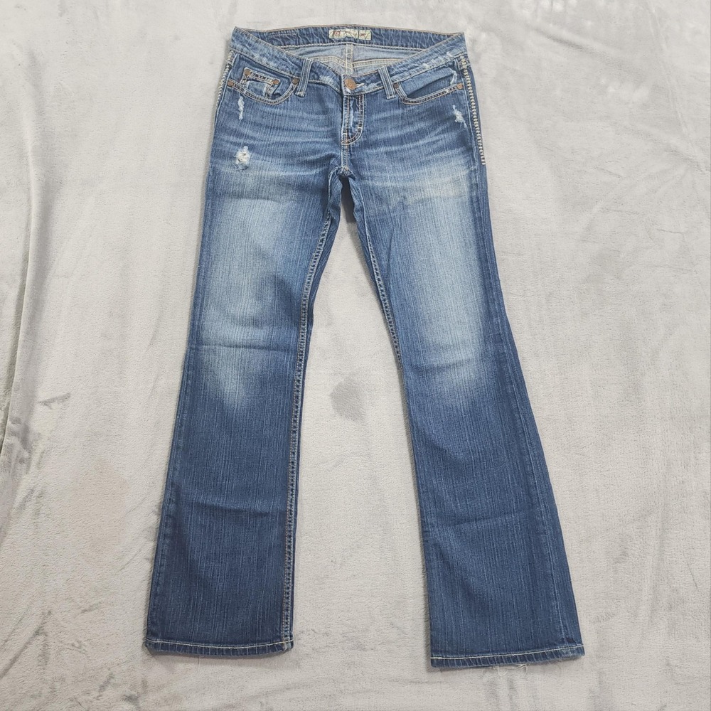 BKE Jeans Womens 29x31 Blue Stella Low Rise Slim Bootcut Distressed Denim